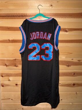 Black Basketball Jersey with 'Jordan' 23 – Blue & Red Accents- Space Jam